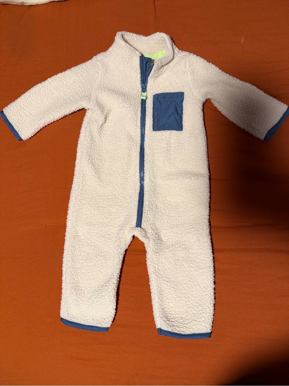 Carter's Cream Sherpa One-Piece with Blue Accents